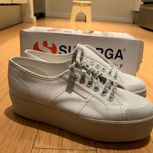 Brand new white platform Superga sneakers
